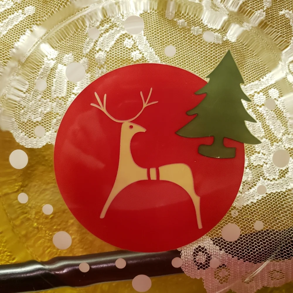 Vtg Dinner Plate Clear Glass Reindeer Holiday Tree